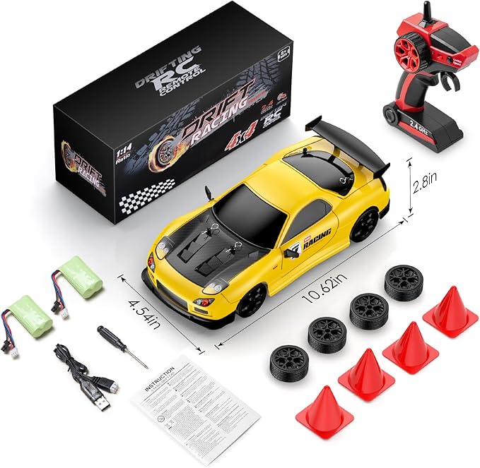 RC Drift Car 1:14 4WD Drift Remote Control Car 2.4GHz 28km/h Drift RC Car LED LightsRacing and Drift Tires RTR for Teens Kids Boys