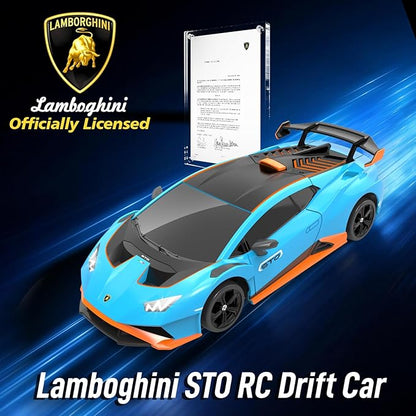 YONCHER RC Drift Car Remote Control Car for Kids Lamborghini Officially Licensed 1:24 20KM/H 4WD with Lights Fast Racing Toy Car for Boys Girls Blue