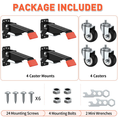 SPACEKEEPER Workbench Casters kit 660 Lbs - Retractable Casters Heavy Duty Bench Caster Wheels Designed for Workbenches Machinery & Tables, 4 Pack