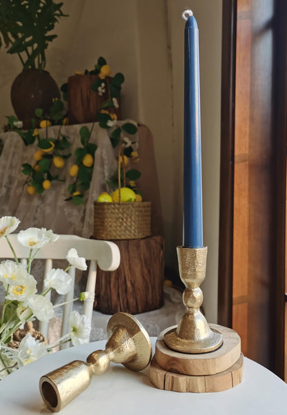 Antique Brass Iron Taper Candle Holders - Candlestick Holder for Weddings, Dining, and Parties, Candle Stand Set of 2