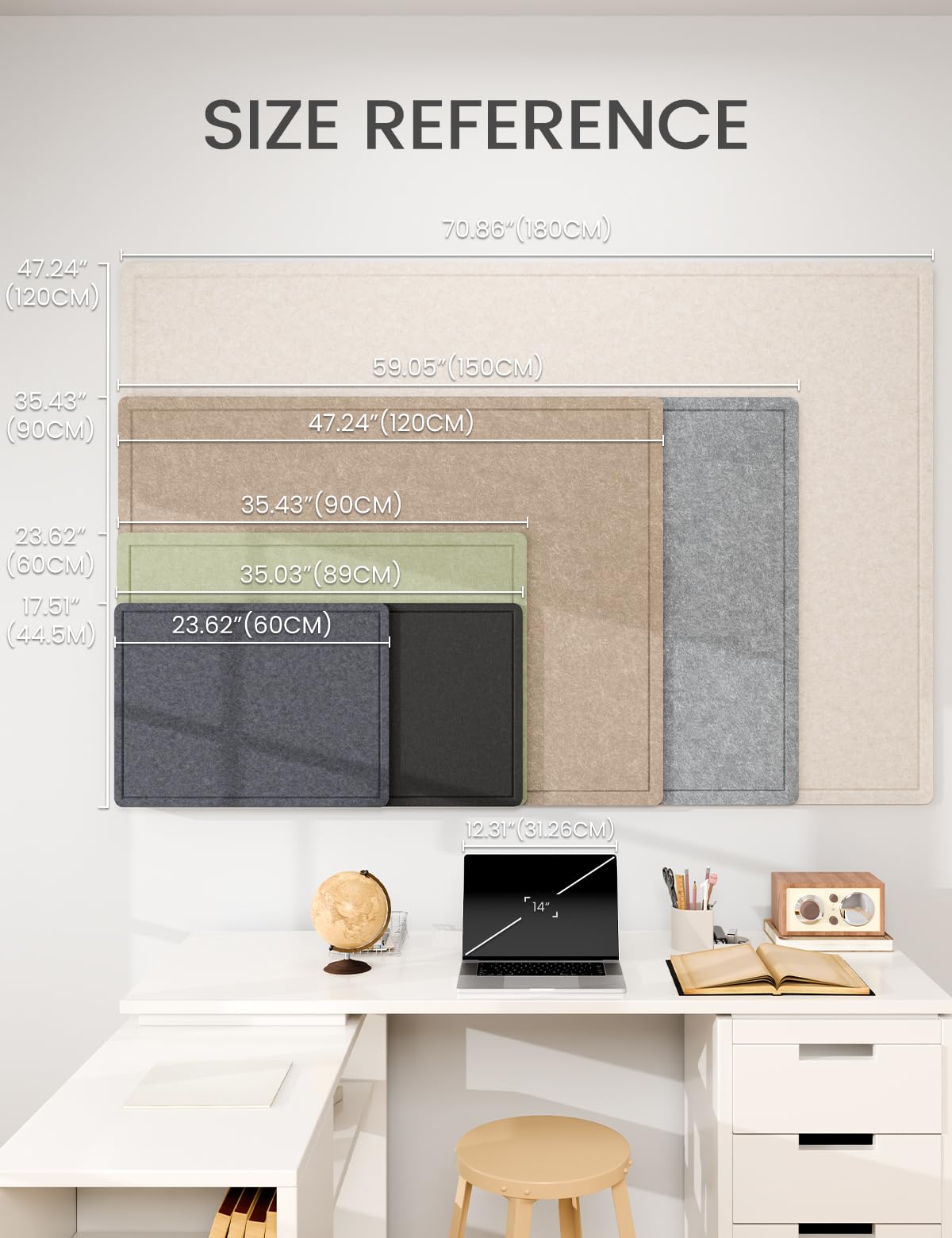 Fluxynara Bulletin Board,35.4" x 23.6" Cork Board Alternative with 12 Safe Removable Adhesive Tabs, Foldable Felt Pin Board for Home Office, Classroom, Bedroom,Entryway for Walls—Mustard Yellow