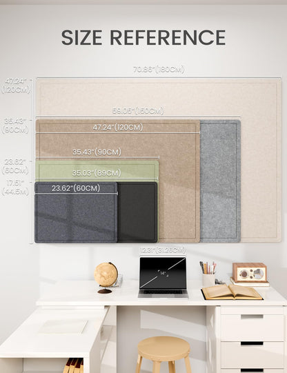 Fluxynara Bulletin Board, 23.6" x 17.5" Cork Board Alternative with 12 Safe Removable Adhesive Tabs, Foldable Felt Pin Board for Home Office, Classroom, Bedroom,Entryway for Walls—Oatmeal