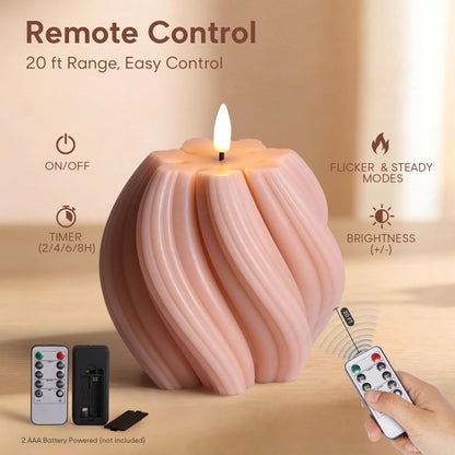 Girimax Dusty Pink Swirl Flameless Candles with Remote, Flickering LED Wax Candle Aesthetic Home Shelf Decor 1 Pack