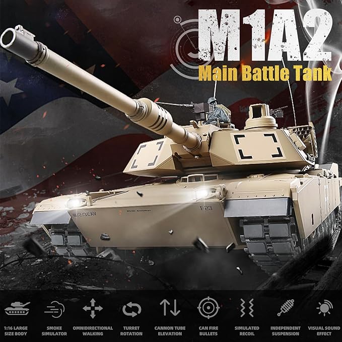 RC Tanks US M1A2 Abrams Army Tank HengLong 1:16 2.4ghz Remote Control Tank Vehicles with Sound &amp Light for Ages 14+
