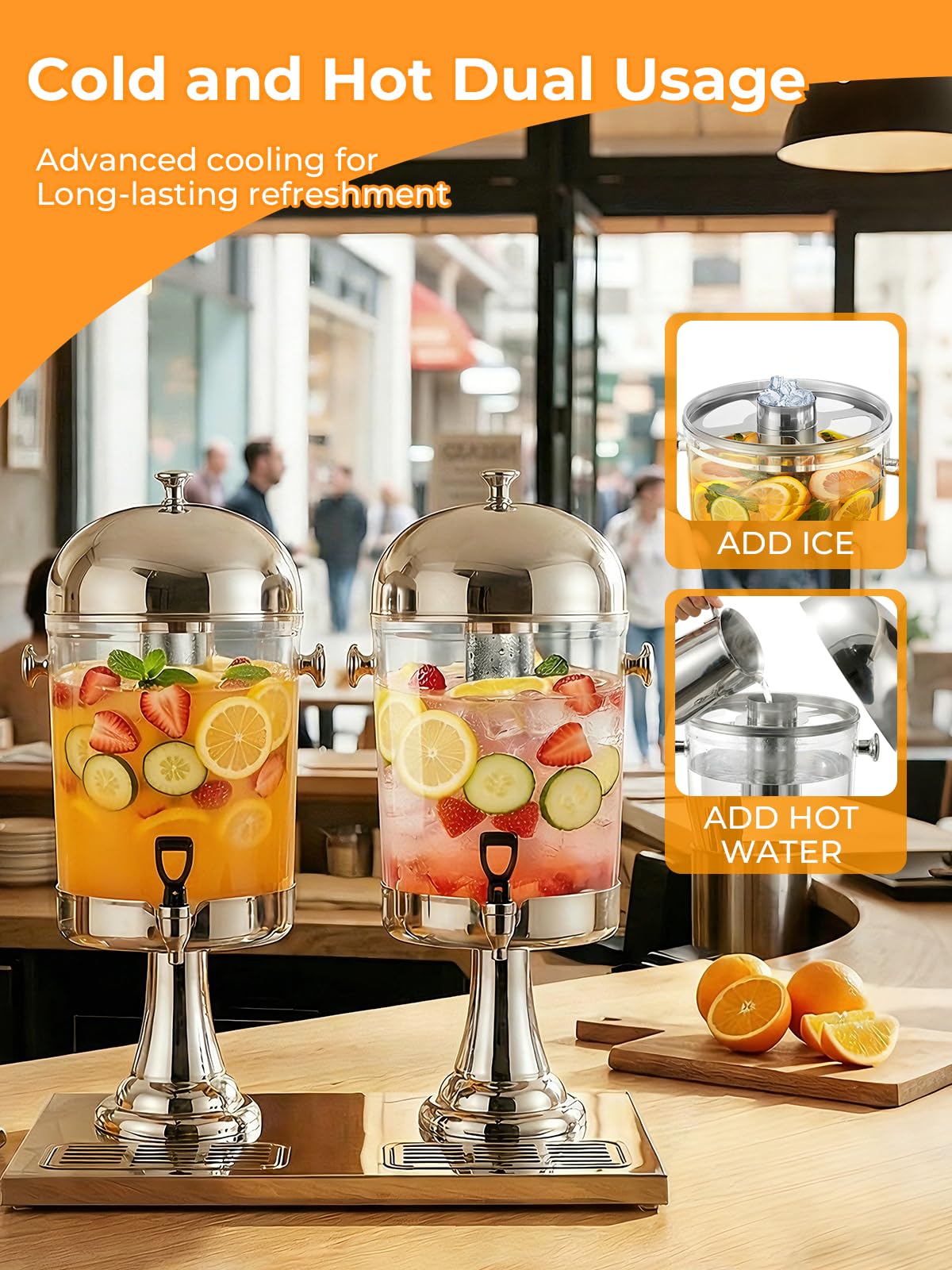 Beverage Dispenser for Parties 4.5 Gallon, Stainless Steel Drink Dispenser with Stand, Commercial Hot & Cold Juice Dispenser, Ice Core & Drip Trays for Beer, Lemonade Ideal for Parties Buffet Home Bar