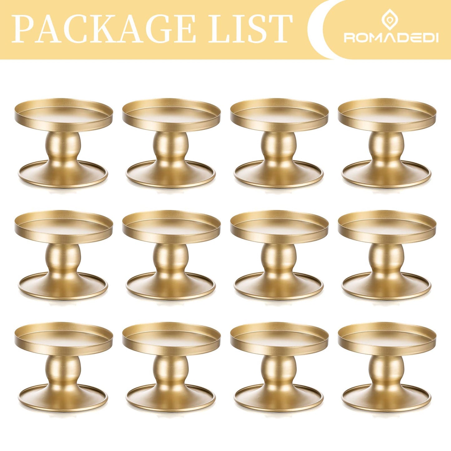 Candle Holders for Pillar Candles, Romadedi Gold Pillar & Taper Candle Holder, Small Metal Candle Stick Candle Holder for Wedding, Dining Room Table Centerpiece, Holiday Decor, 12 Pcs