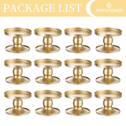 Candle Holders for Pillar Candles, Romadedi Gold Pillar & Taper Candle Holder, Small Metal Candle Stick Candle Holder for Wedding, Dining Room Table Centerpiece, Holiday Decor, 12 Pcs