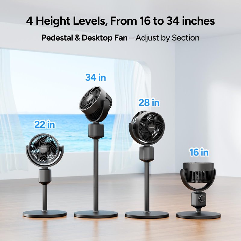DR.PREPARE Compact Misting Pedestal Fan with Magnetic Mister, Quiet Air Circulator Standing Fan, 16-34" Adj. Height, 70°Auto-Oscillation, 90° Up+10° Down Tilt, 3 Speeds for Small‑Medium Patio Backyard