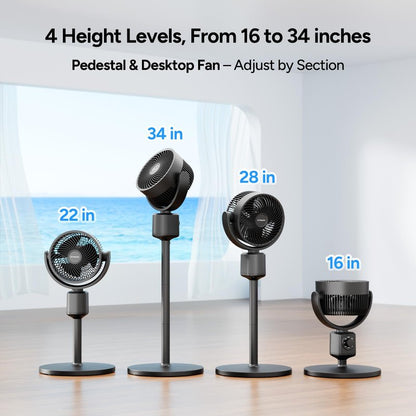 DR.PREPARE Compact Misting Pedestal Fan with Magnetic Mister, Quiet Air Circulator Standing Fan, 16-34" Adj. Height, 70°Auto-Oscillation, 90° Up+10° Down Tilt, 3 Speeds for Small‑Medium Patio Backyard