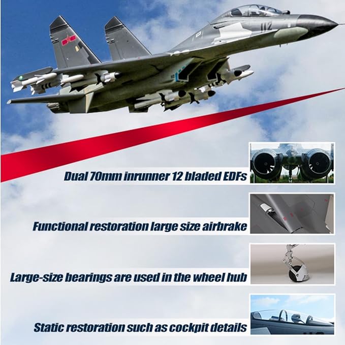 Fms RC Airplane Jet Rc Planes for Adults Rc Jet Plane 70mm EDF J-11 Twin Hobby Rc Airplanes PNP (No Radio Battery Charger)