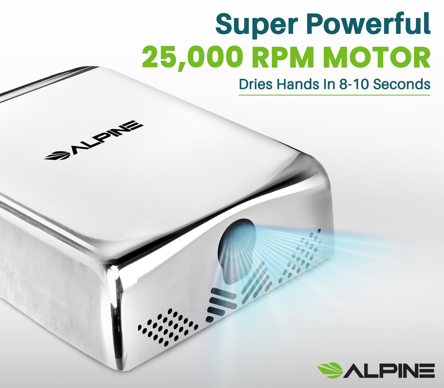 Alpine Commercial Hand Dryer with HEPA Filter, 8 Seconds Extreme Speed Electric Hand Dryer for Home Bathroom/Restaurant with Heat & Speed Control - ADA Compliant (120V Chrome)