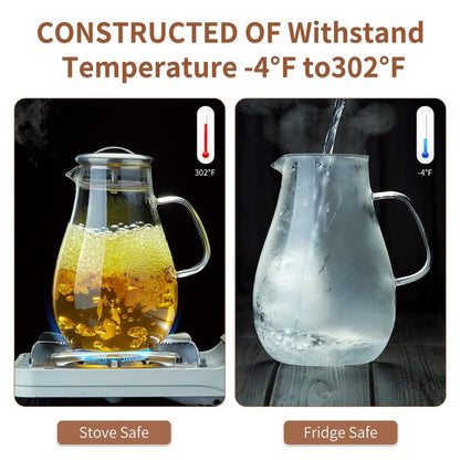 68OZ Glass Pitcher with Lid and Spout, Water Jug, 2000ML Carafe for Hot/Cold Water, Large Iced Tea Pitcher for Coffee, Juice and Homemade Beverage