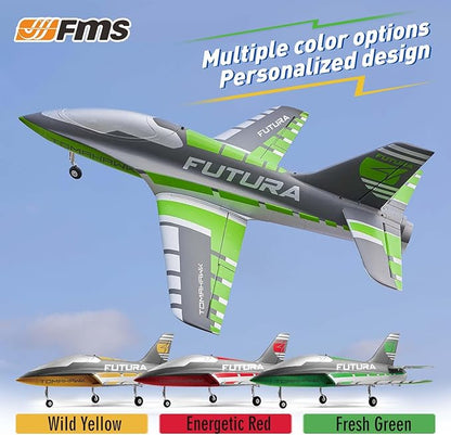 FMS Rc Jets Futura 64MM EDF Sport Jet Green rc Airplanes for Adults for Trainers EDF for Beginners 6 Channel Remote Control Planes PNP(NO Transmitter Batteries and Charger)