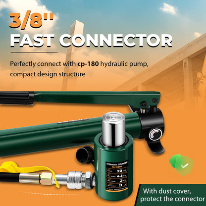 Newhai 20 ton 2” Hydraulic Ram Jack+ cp-180 Hand Pump with Pressure Gauge Hydraulic Porta Power 20 ton Kit Low Profile Short Cylinder