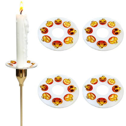 VGEUNA 4 Pieces Patterned Glass Bobeches for Candlestick Holder, Halloween Pumpkins Design, Candle Drip Protector Guard, Wax Catcher Ring Accessories (Pumpkins)
