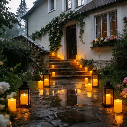Flameless Candles 4" 5" 6" Set of 9 Outdoor Indoor Pillars Battery Operated Flickering Candles Include 8-Key Remote Timer Function Ivory Fake LED Candles for Wedding, Aniversary,Christmas Decor