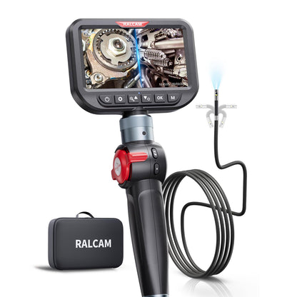 Ralcam Dual Lens Articulating Borescope, 6.5mm Slim Probe, 5" Endoscope Camera with Light, 5FT Semi-Rigid Cable, Two-Way Articulated Inspection Camera for Automotive Wall Pipe