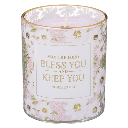 Christian Art Gifts Lord Bless You Scented Candle: Soy Wax, Pure Essential Oils, Cactus Blossom & Coconut Scent, Bible Verse, Floral Design Glass Jar, Encouragement Gift for Women, 40 Hours Burn Time