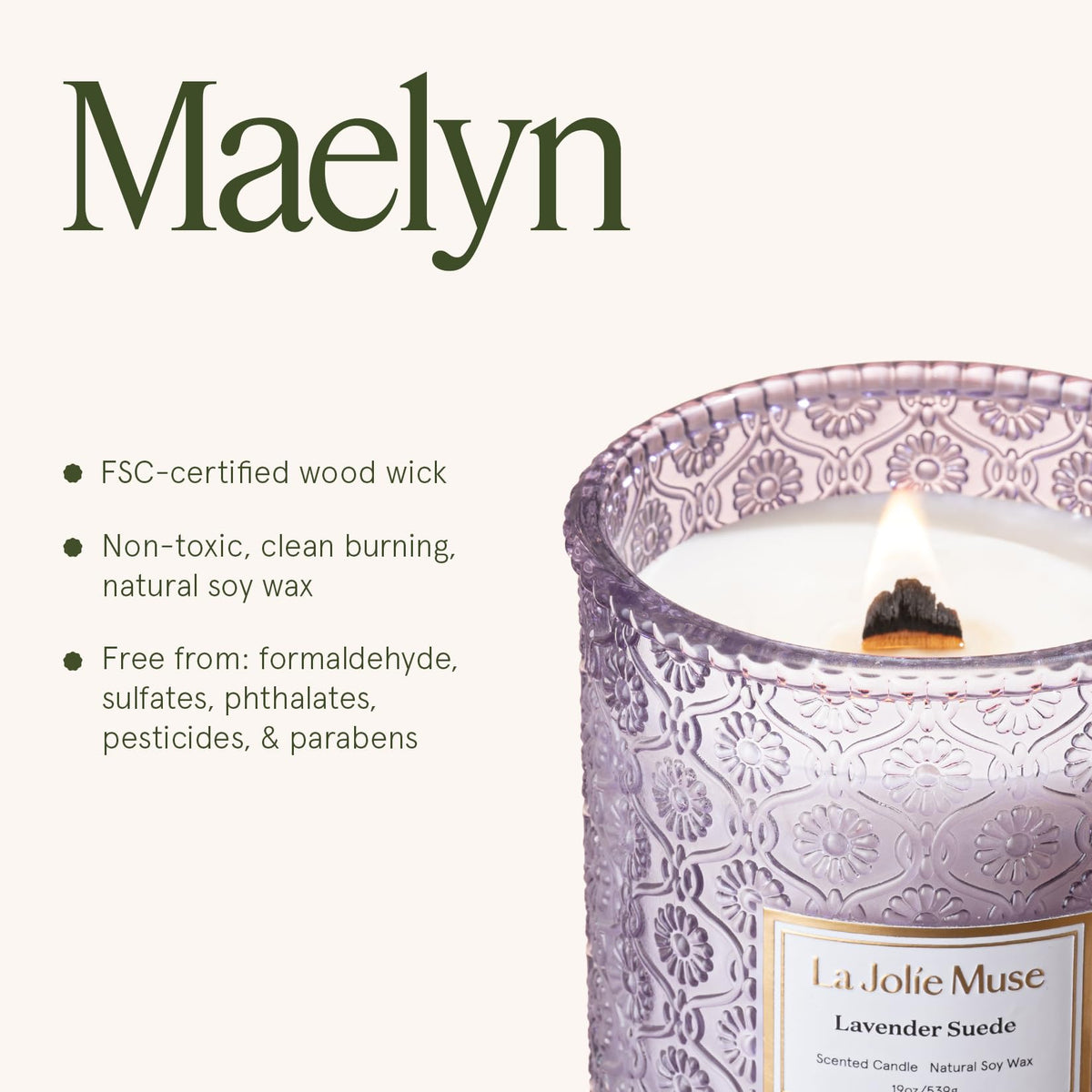 LA JOLIE MUSE Lavender Suede Scented Candle for Home |19 oz Non Toxic Soy Wax | Large Purple Jar Candle | Aromatherapy Candles | Luxury Gifts for Women & Men