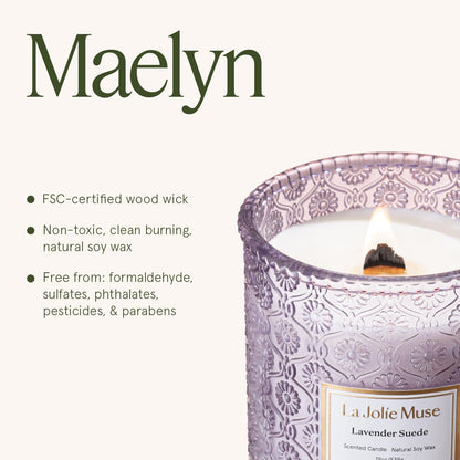 LA JOLIE MUSE Lavender Suede Scented Candle for Home |19 oz Non Toxic Soy Wax | Large Purple Jar Candle | Aromatherapy Candles | Luxury Gifts for Women & Men