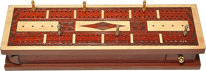 PALM ROYAL HANDICRAFTS - 2 Track Wooden Cribbage Board Set Inlaid in Blood Wood/Maple Wood Storage Available for Pegs and Cards