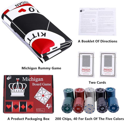 HOROW 23.6 Inches Tripoley Game Tripoli Board Game Anti-Slip MatCombination of Michigan Rummy Hearts and Poker200 Pokers2 Boxes of Cards1 Storage Bag