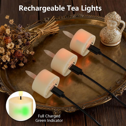 Ntewidbroansa Flameless Rechargeable Tea Lights with Remote Timer - LED Electric Candles Realistic Flickering for Valentines Decoration&Home Decor, Wedding Table, 6-Pack (Φ 1-1/2''×H 2'')