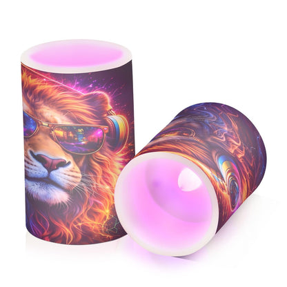 KGLDSNM Neon Lion LED Flameless Flickering Candle with Remote Timer Battery Operated for Indoor Outdoor Party Holiday Home Decor 2 Pack