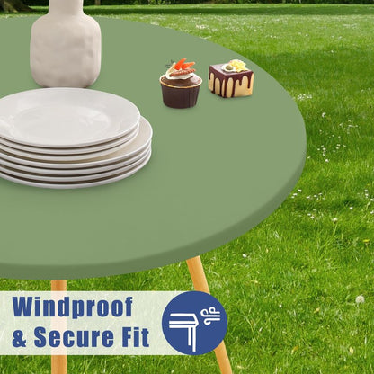 Moosfor Round Spandex Tablecloth, Elastic Fitted Waterproof Tablecloths for 42"-50" Tables, Stretch Washable Picnic Table Cover for Camping, Dining, Indoor and Outdoor, Sage Green