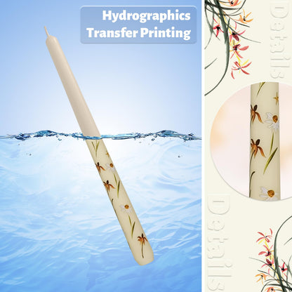 Taper Candles 10 Inch Print Candle Handmade Unscented Renanthera Long Candles 2 Pack Twisted Candlesticks for Wedding Home Decoration Gifts