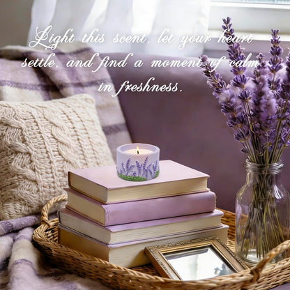 ZAWUU Lavender Scented Candle - 3D Floral Relief Decorative Soy Wax Candle with Built-in Iron Pad for Tabletop Heat Protection - Smokeless Aromatherapy for Stress Relief - Purple Home Office Decor