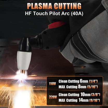 HIZONE Multifunctional Welders Plasma Cutter Combo 200A，8 in 1 Multiprocess Welder Gas MIG/PULSE MIG/MAG/Flux Gasless MIG/HF TIG/Stick/CUT/SPOT MIG 110/220V Dual Voltage Aluminum Welding Machine