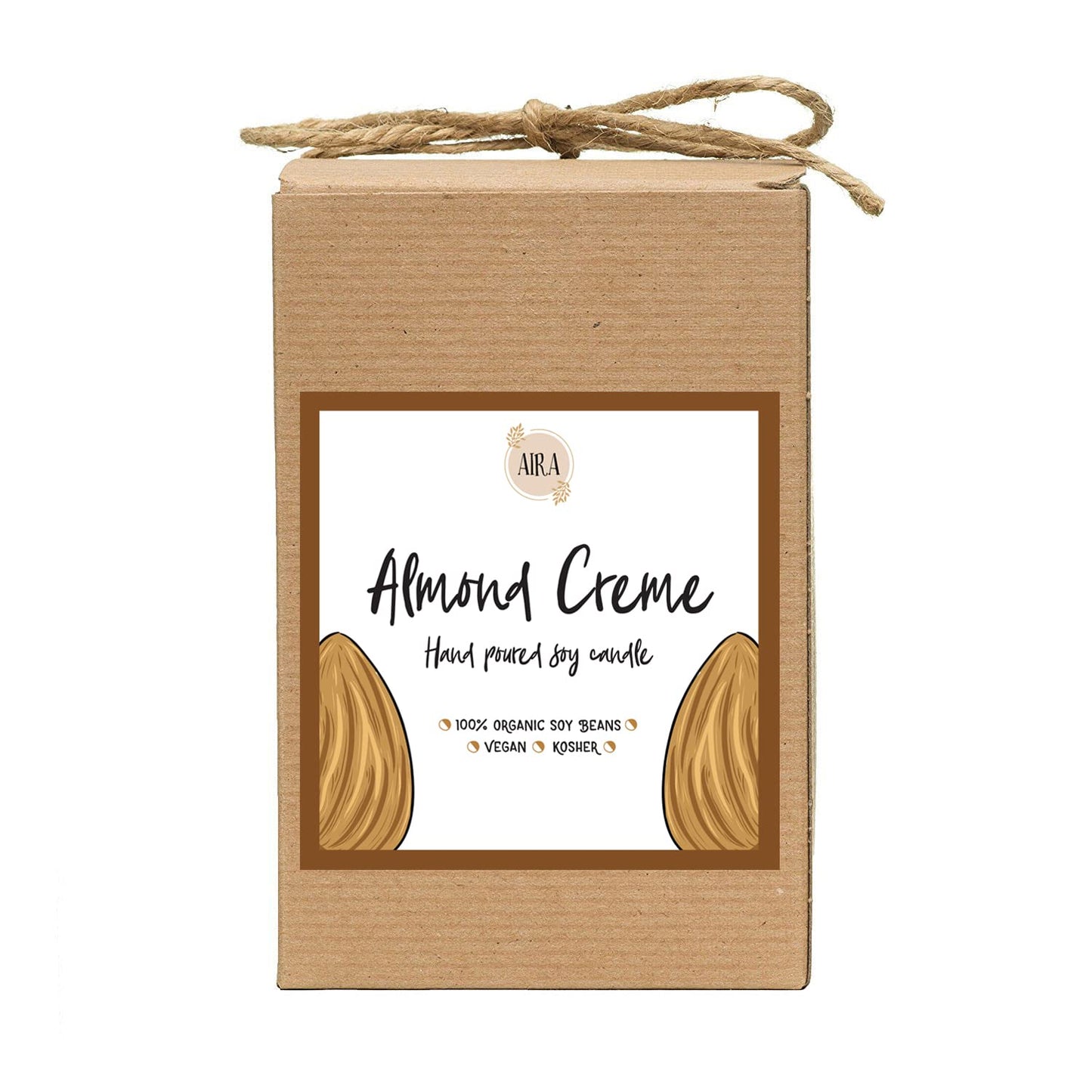 Aira Soy Candles - Organic, Kosher, Vegan, in Mason Jar w/Therapeutic Grade Essential Oil Blends - Hand-Poured 100% Soy Candle Wax - Paraffin Free, Burns 110+ Hours - Almond Creme -16 Ounces