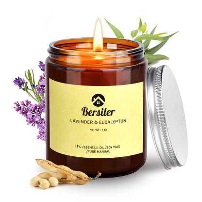 Bersiler Aromatherapy Candles, Scented Candles, 7OZ Lavender Eucalyptus Candles Stress Relief and Relax for Home & Bedroom Gift for Women Birthday Christmas, Soy Wax Candle
