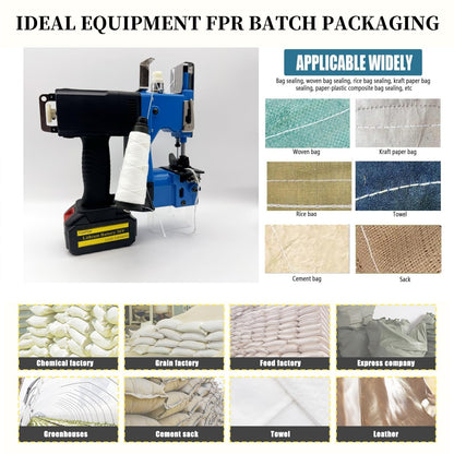 Bag Sewing Machine, 2s/bag Portable Bag Sewing Machine, Industrial Bag Closing Machine for Packing Woven Bags Non-woven Fabrics Leather (Blue, Lithium Battery - 36V)