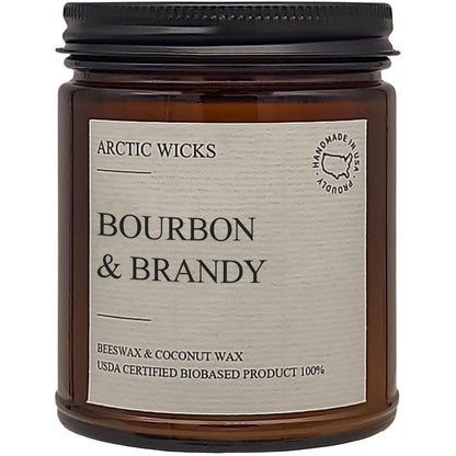 Arctic Wicks Scented Coconut Beeswax Candles | Coconut Beeswax Non Toxic Candle 9oz Amber | Farmhouse Candles Non-Toxic Clean Burn 100% USDA Certified Biobased (Bourbon & Brandy)