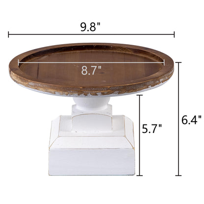 SOFE Round Wood Cake Stand Rustic - 9 Inch White Cake Pedestal Stand - Cake Plate Stand Display Riser for Dessert Table - Candle Holder Tray for Birthday, Parties, Wedding