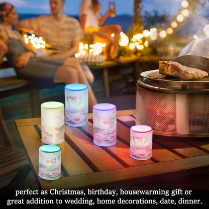 ALAZA ValentineWine Glasses Rose Flameless Candles, LED Pillar Candles with Remote Timer, Battery Operated Candles Set of 2