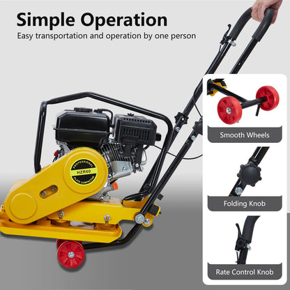 7HP Plate Compactor, Plate Compactor Tamper with 212cc Gas Engine 5,600 VPM, 4200 Lbs Force Vibratory Compaction Tamper with 22.1 x 15.9 Inch Plate for Walkways, Patios, Asphalts, Paver Landscaping