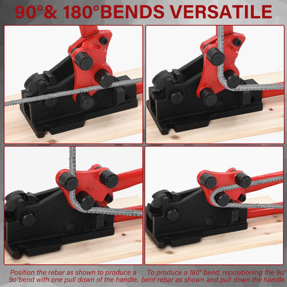Threlaco Rebar Bender & Cutter 2 in 1 Rod Bender Metal Bending Tool Manual Effortlessly Cut and Bend Rebar up to 5/8" Bending Machine, Red