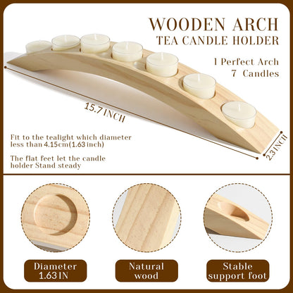 Wooden Tea Light Candle Holder Bar, Bridge Candle Holder Tray - 7 Holes - Natural Wood Color