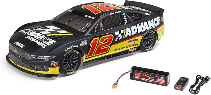 Losi 1/12 NASCAR RC Race Car Ryan Blaney No. 12 2025 Advance Auto Ford Mustang 2S AWD RTR Brushed On-Road Battery &amp Charger Included Black LOS1122512