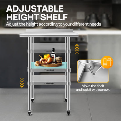 VIVOHOME 24 x 24 Inch Stainless Steel Work Table with Backsplash, Prep Commercial Table with Wheels for Restaurant, Hotel, Home and Warehouse