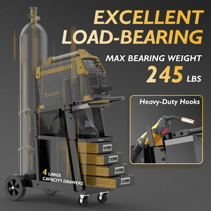 TOOLIOM Welding Cart with 4 Drawers Cabinet,Rolling Welder Cart for TIG MIG Welder and Plasma Cutter 360° Swivel Wheels Welding Trolley