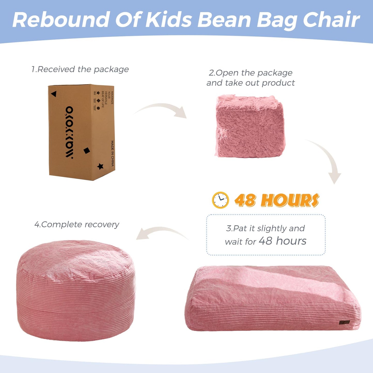 MAXYOYO Bean Bag Chair Bed for Kids, Convertible Bean Bag Folds from Lazy Chair to Floor Bed, Machine Washable Corded Fabric, Stuffed Floor Sofa Couch for Boys and Girls, Pink