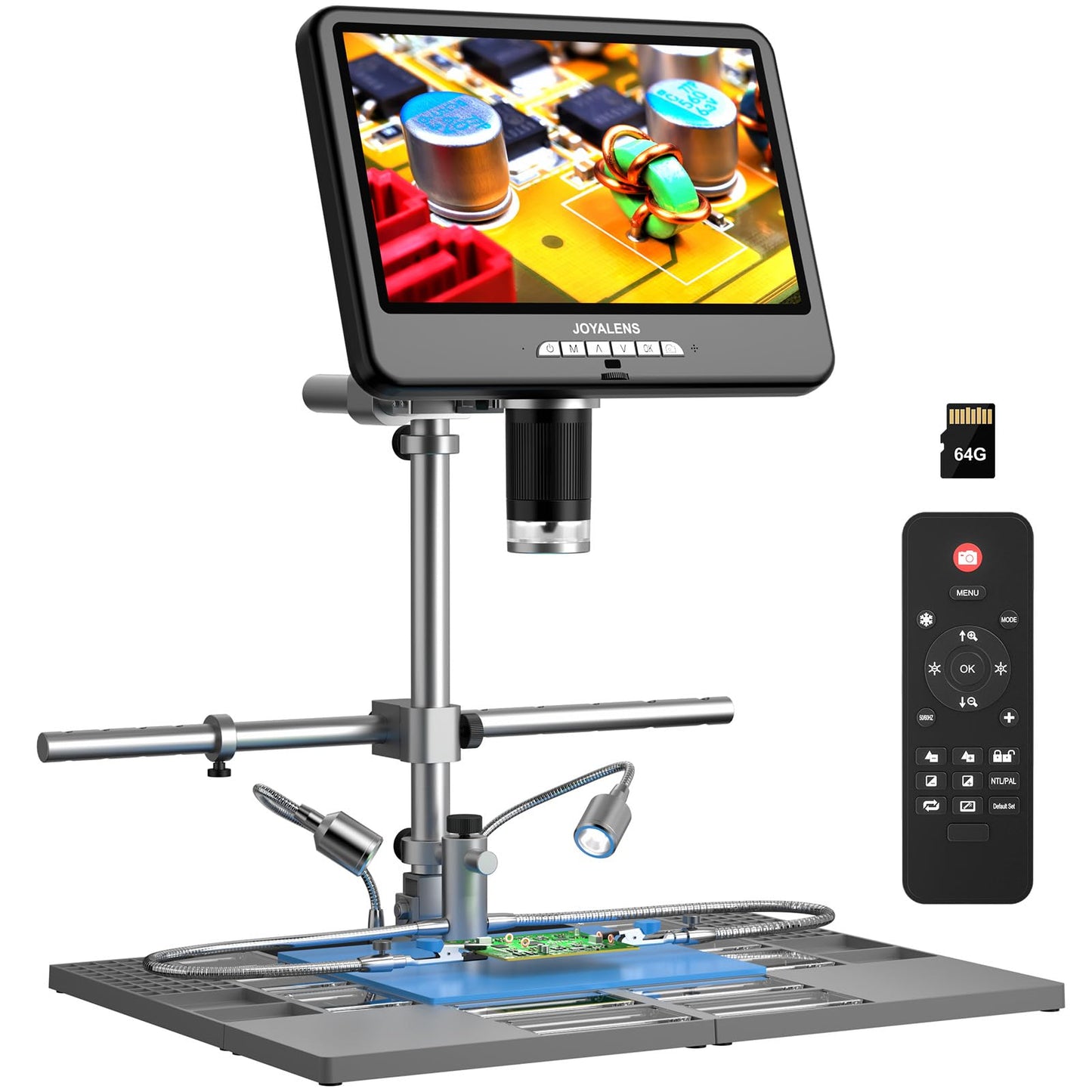 JL210S Plus 10.1" 4K 60FPS HDMI Digital Microscope, 64MP Soldering Microscope Station for Electronics Repair, UHD 3840P Video Audio Record, 4K LCD Coin Microscopes for Adults, 64GB