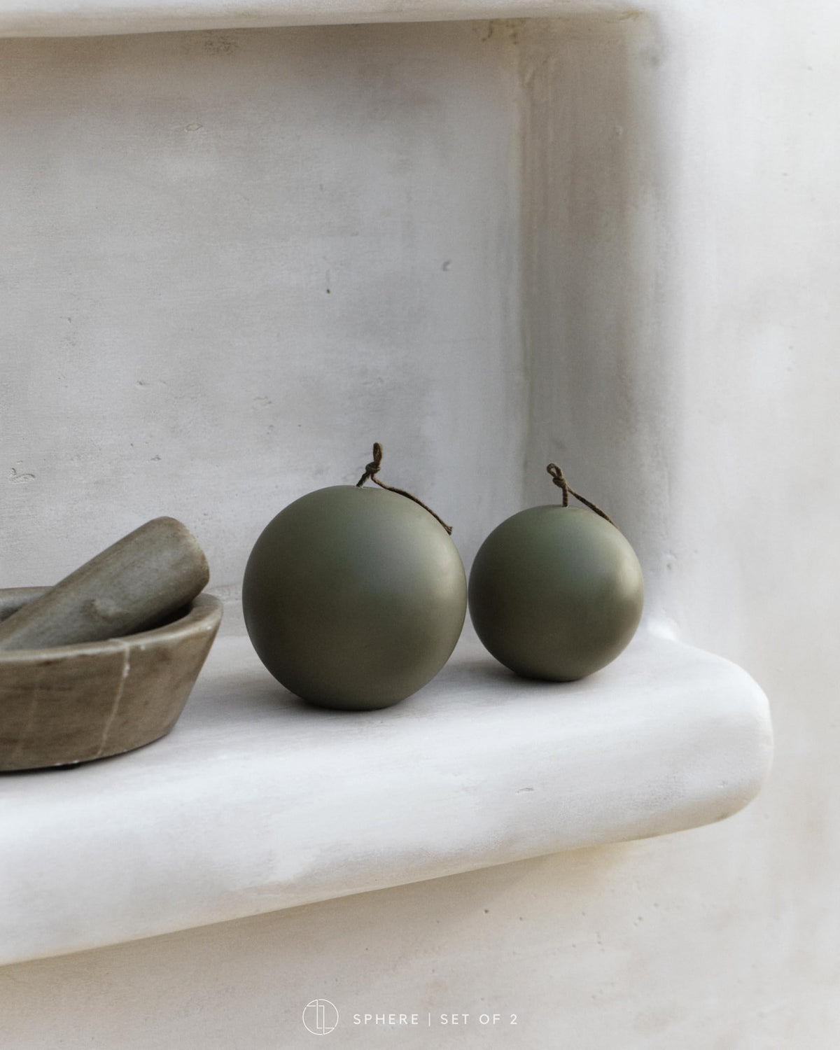 LAWA Sphere Candle - Beautiful Handmade Pillar Soy Wax Elegant Aesthetic Candle Housewarming Gift Home Room Shelf Decor Idea (Earthy Green, Set of 2)