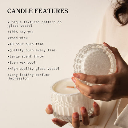 Hidden Label Decorative Jar Candle,Wood Wick Candles, Fresh Cotton + Citrus &Sage Scented Candle