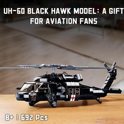 UH-60 Black Hawk Military Utility Helicopter Building Toy - Army Set with 692 PCS and 4 Toy Soldiers