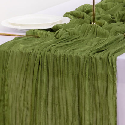 Socomi 6pcs Campsite Green Summer Cheesecloth Table Runner Boho Rustic Gauze 120 inch 10FT Cheese Cloth Sheer Runner for Wedding Party Baby Shower Birthday Home Decor Holiday Decorations